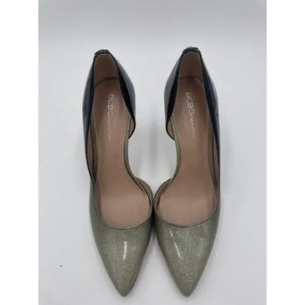 BCBG Black Grey Sparkle Patent Leather Pointed Toe Stiletto Heels Size 7.5 - Picture 3 of 5